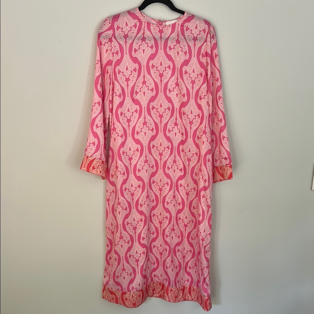 Chic Pink Patterned Midi Dress